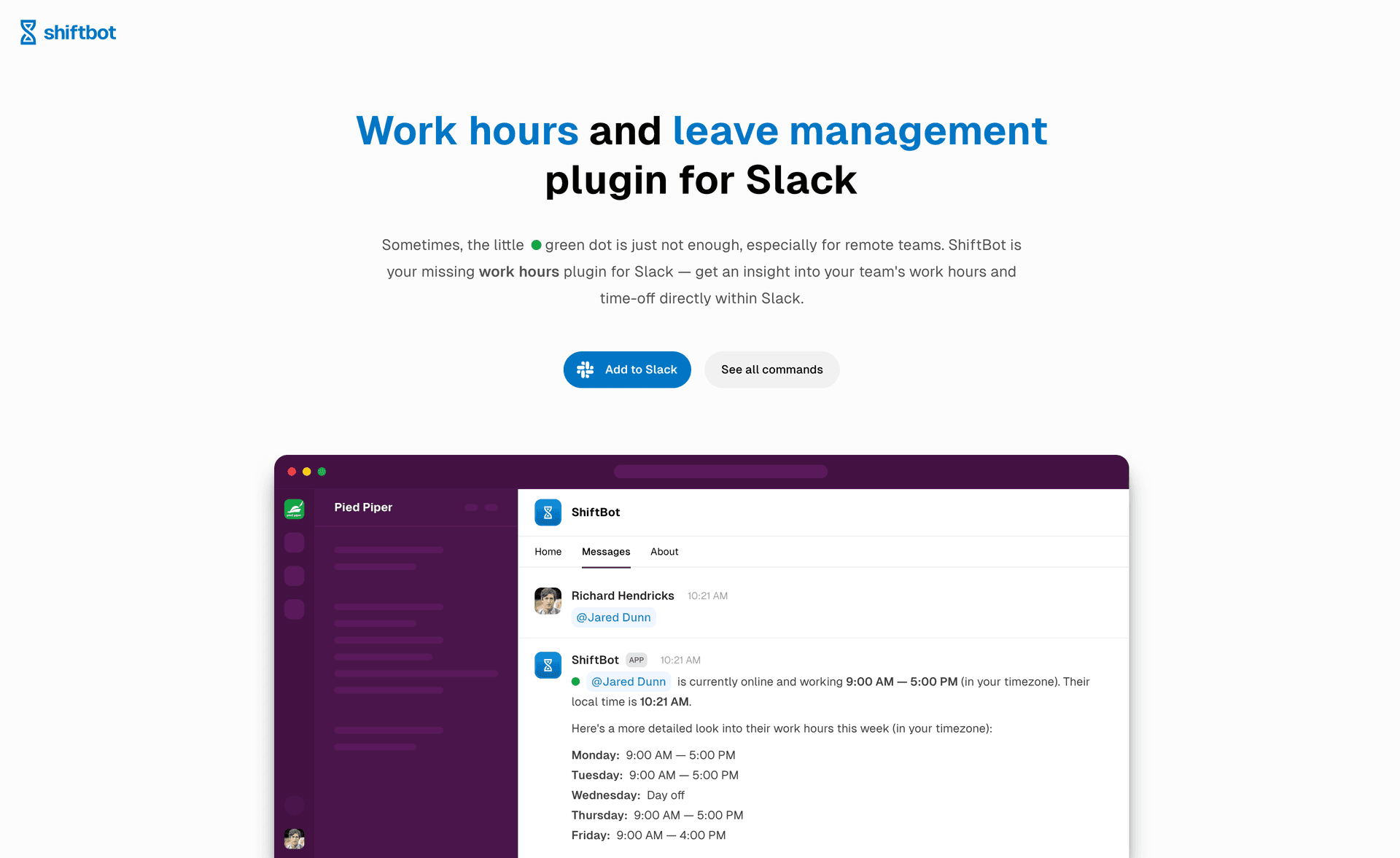 ShiftBot: Work hours and leave management for Slack